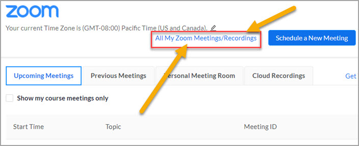 All My Zoom Meetings link in Canvas
