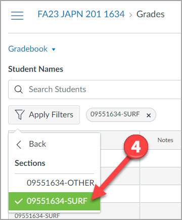 Step 4: Select the section number that ends in -SURF