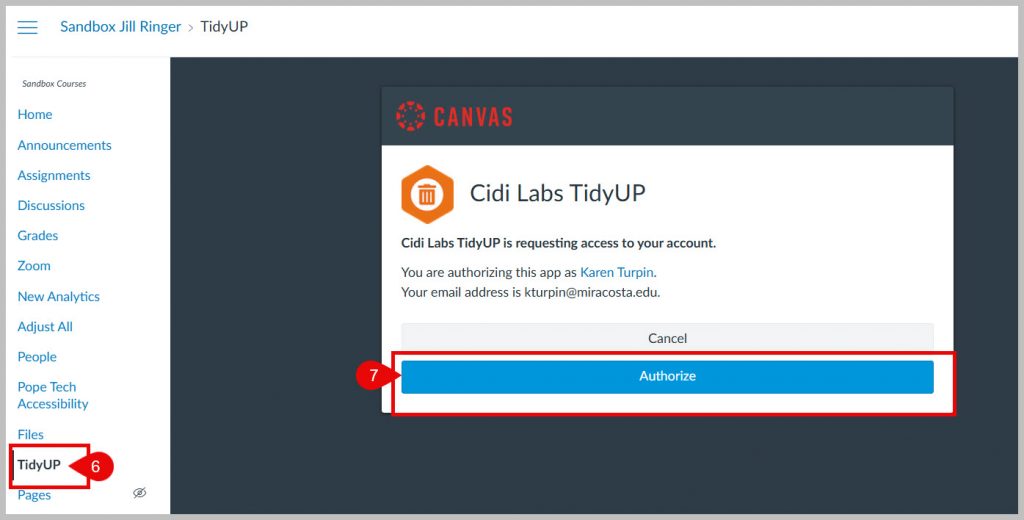 Step 6 and Authorize TidyUP