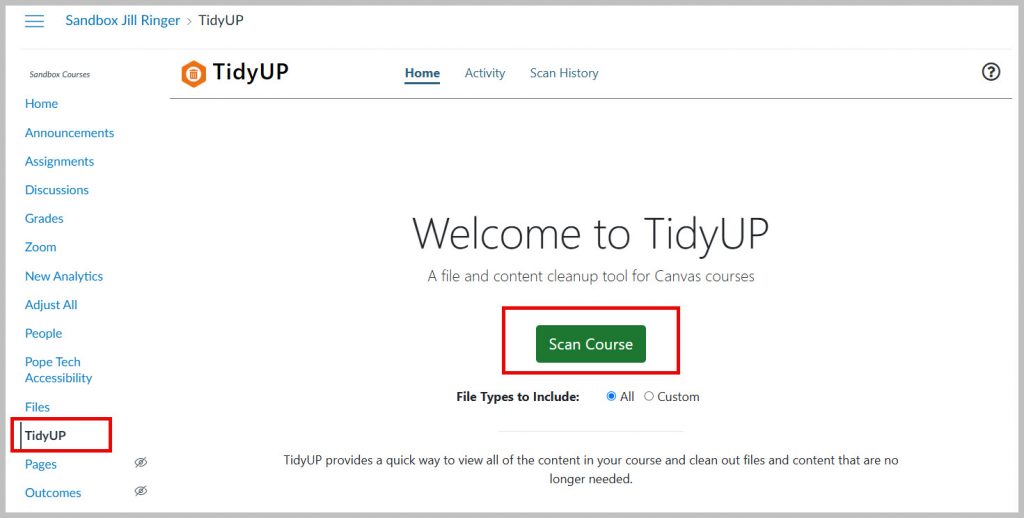Welcome to TidyUP screen