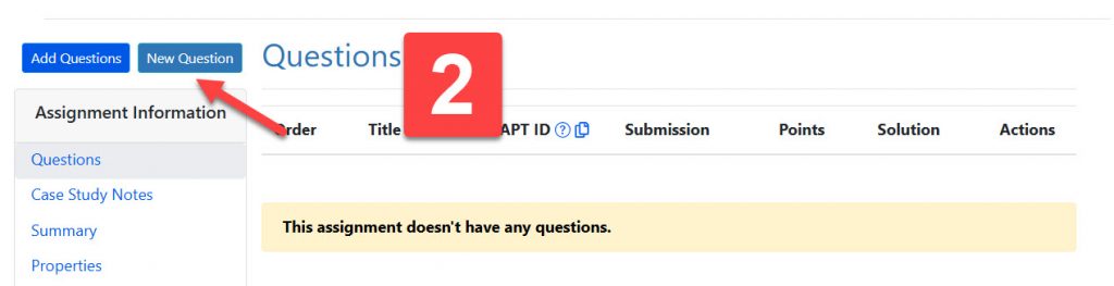 Screenshot pointing to "New Question"
