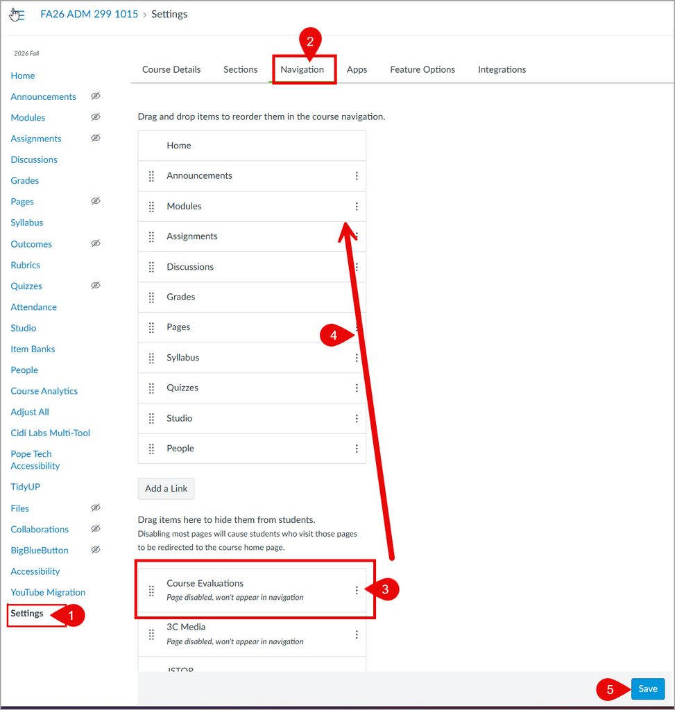 Enable Course Evaluations within a course.